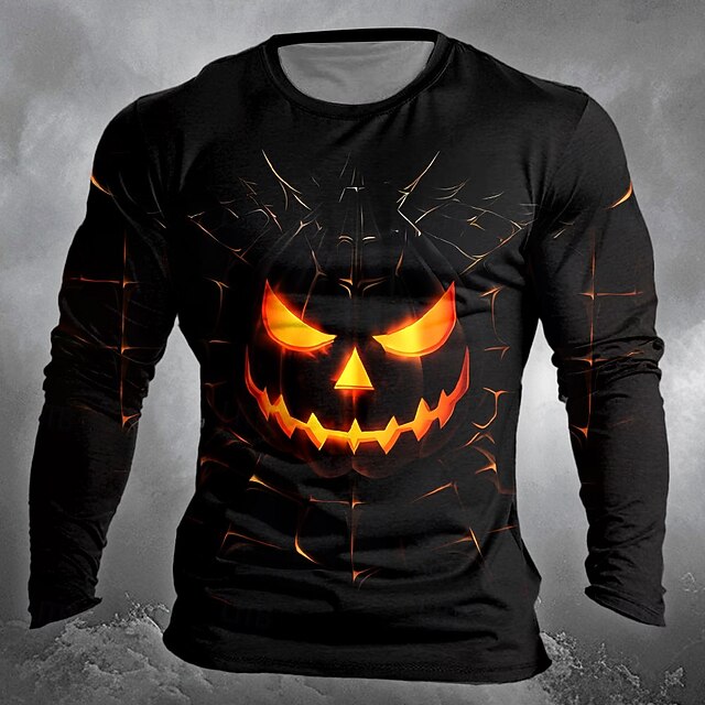Halloween Men's Pumpkin T Shirt Long Sleeve T shirt 3D Print Crew Neck Shirt Designer Retro Vintage Street Casual Daily Black Summer Spring Fall Clothing Apparel S M L XL XXL XXXL4
