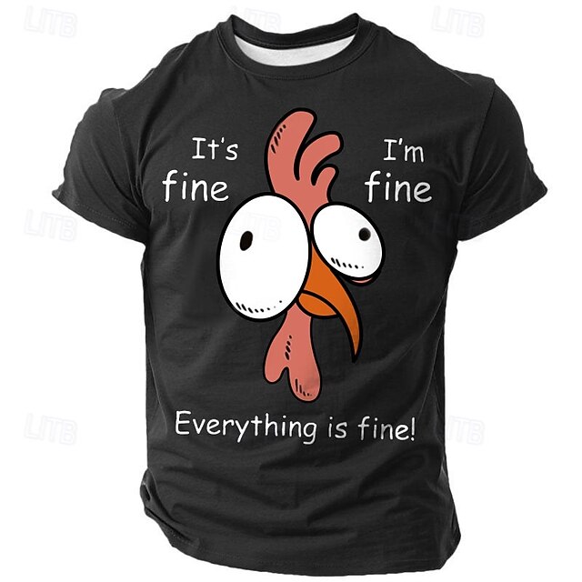 Men's Graphic T-Shirt, Funny 'Everything is Fine' Stressed Chicken Meme Short Sleeve Tee 6