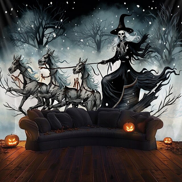 Halloween Hanging Tapestry Witch Dead Horses Wall Art Large Tapestry Mural Decor Photograph Backdrop Blanket Curtain Home Bedroom Living Room Decoration 7