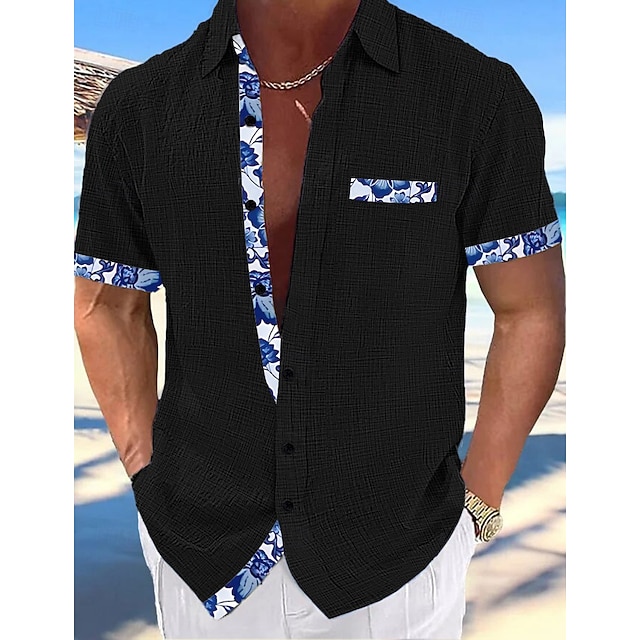  Per uomo Camicia camicia di lino Camicia estiva Abbigliamento mare Camicia con bottoni Liscio Da mare Curise Nero Bianco Rosa Blu marino Manica corta Colletto Estate Primavera Abbigliamento