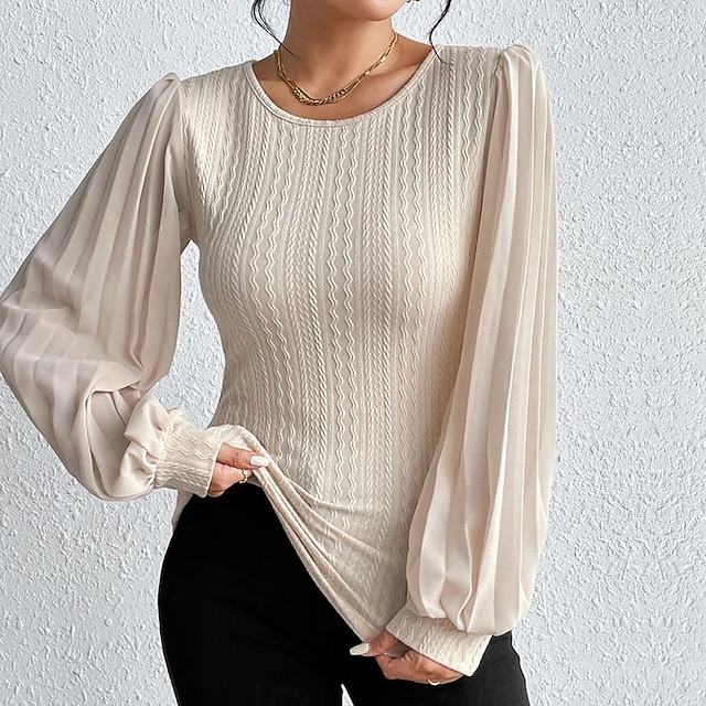 Women's Blouse Stylish Modern Long Sleeve Regular Tops Crew Neck Work Daily Camel Spring Fall 5