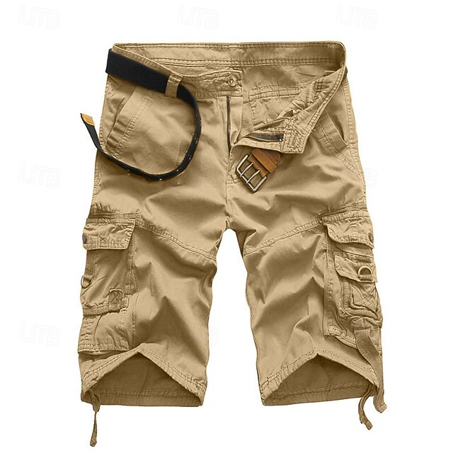 Men's Cargo Shorts Bermuda shorts Hiking Shorts Multi Pocket Straight Leg Plain Knee Length Work Daily Holiday Classic Casual Black Army Green Inelastic2