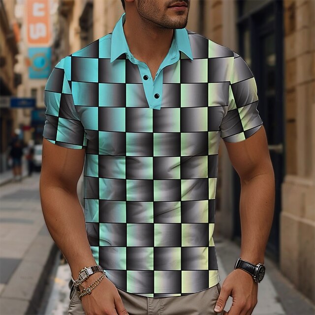 Men's Graphic Golf Shirt Short Sleeve Polo Shirts Collared Shirts Casual Vacation Wear Rave Wear Party Outfits Buttons 3D Print Summer Green4