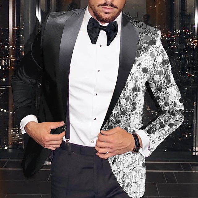  男性用 ブレザージャケット タキシード パーティー 光沢タイプ ディスコ 波点 Blazer ブラック Sliver イエロー テイラーフィット シングルブレスト 一つボタン