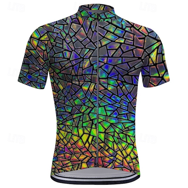  Voor heren Wielrenshirt Korte mouw Fietsen T-shirt Kleding Bovenlichaam met 3 achterzakken Bergracen Wegwielrennen Sneldrogend Rits Aan De Voorzijde Lampenkatoen Geel Blauw Paars Kleurenblok Spandex