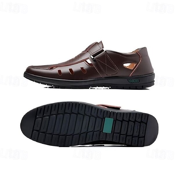 Men's Brown Split Leather Sandals with Velcro Strap and Breathable Design for Summer Comfort 13