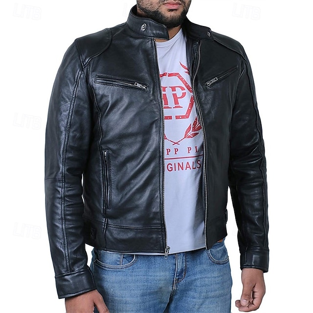  Miesten Nahkatakit Siirtymätakki Biker takki Punainen nahkatakki Loma Päivittäin Tuulenkestävä Pidä lämpimänä Tasku Syystalvi Tavallinen Muoti Klassinen Stand-kaula-aukko Normaali Tekonahka Musta