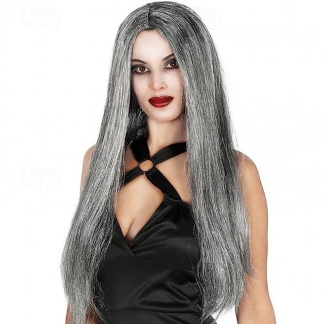  Parrucca per capelli lunghi screziati grigio argento. Parrucche per feste cosplay di Halloween