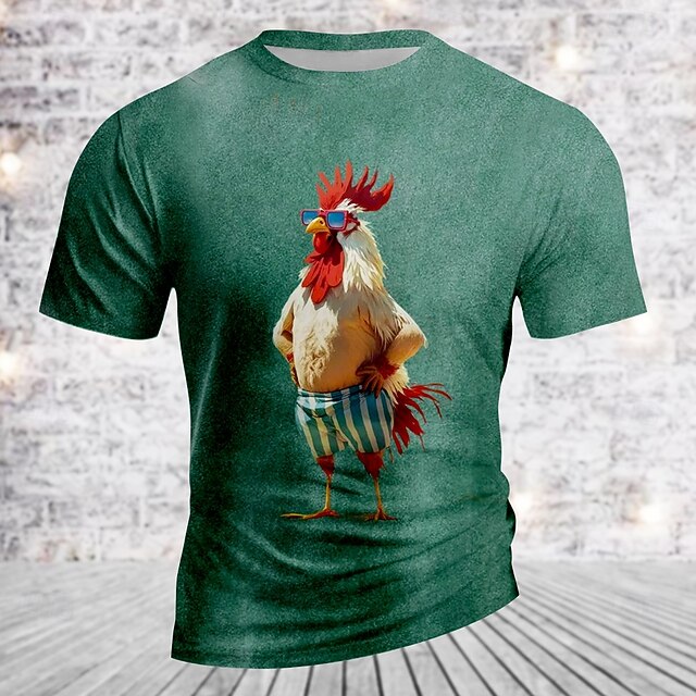 Men's Funny Turkey T Shirt Short Sleeve T shirt 3D Print Crew Neck Shirt Retro Vintage Casual Street Style Sports Outdoor Holiday Going out Black Blue Green Spring & Summer Clothing Apparel S M L XL 7