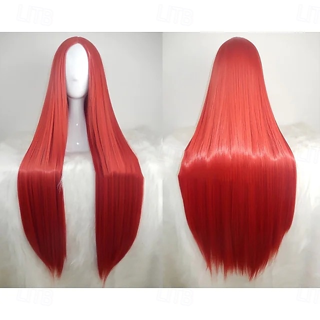 Perruque Longue Raide Synthétique Femme - Blonde Rouge Noir Blanc Pour Cosplay, Halloween, Mariage + Bonnet + Épingles