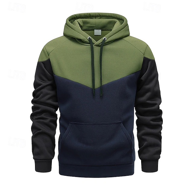 Men's Hoodie Army Green Hooded Color Block Patchwork Pocket Sports & Outdoor Daily Holiday Streetwear Basic Casual Spring & Fall Clothing Apparel Hoodies Sweatshirts 10