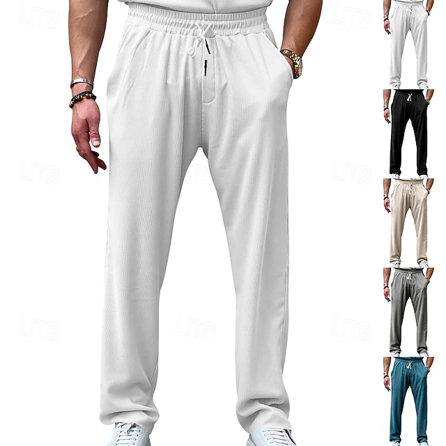 Men's Sweatpants Trousers Straight Leg Sweatpants Pocket Drawstring Elastic Waist Plain Comfort Sports Outdoor Daily Fashion Casual Black White Micro-elastic 19
