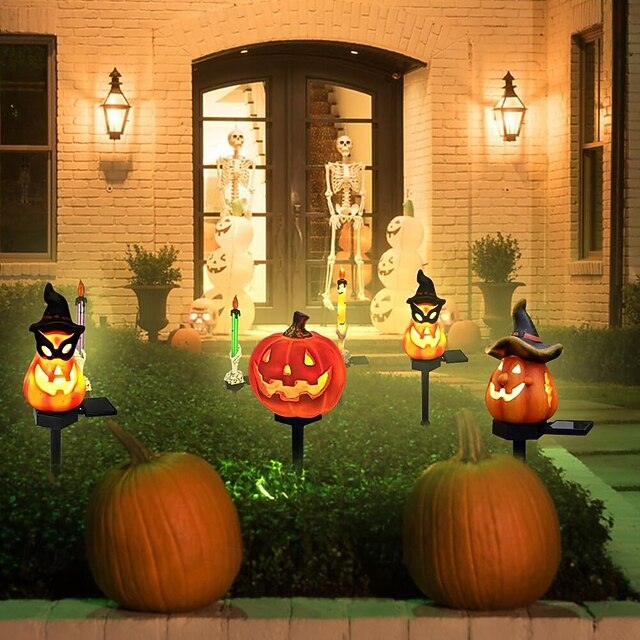 Halloween Outdoor Solar Pumplin Lights Jack O Lantern for Modern Yard Resin Floor Insert Landscape Decoration Spoof Pumpkin Lights 21