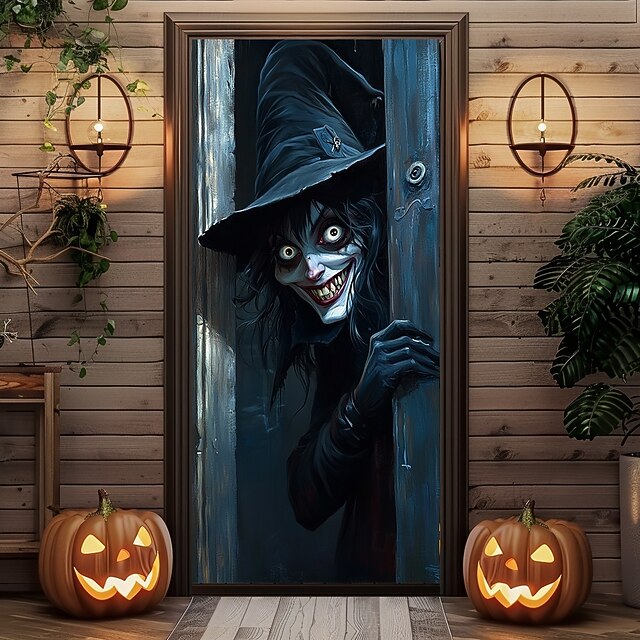 Halloween Door Decorations Halloween Door Covers Witches Door Tapestry Door Curtain Decoration Backdrop Door Banner for Front Door Farmhouse Holiday Party Indoor Outdoor Decor Supplies 9