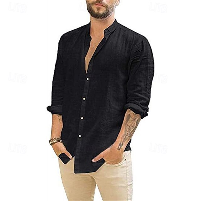  Homens Camisa Social camisa de verão Camisa casual camisa de praia camisa de botão Preto Branco Azul Marinha Verde Damasco Manga Longa Tecido Lapela Férias Havaiana Botão para baixo Roupa Poliéster