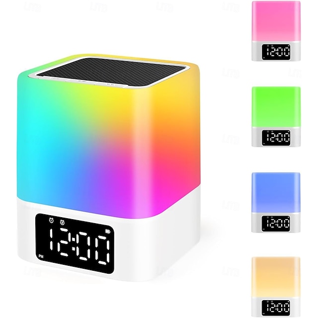  LED Smart Light Høyttaler med Alarmklokke Trådløs Bluetooth Flerfarget Sengelampe 7-Farge Endring Timer Våkn Opp Lys Perfekt Jul og Bursdagsgave Tenåringsgutter og jenter