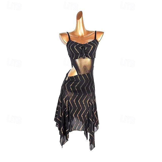  Latin Salsa Dance Kleding Uitgehold Gesplitst Dames Prestatie Opleiding Mouwloos Netstof