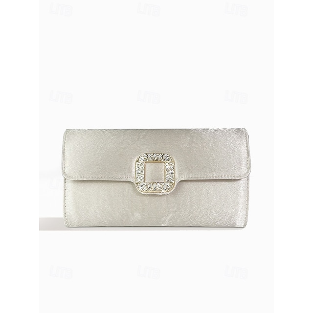  kvindes hvid satin clutch med rhinestone spænde - elegant aftentaske til særlige lejligheder