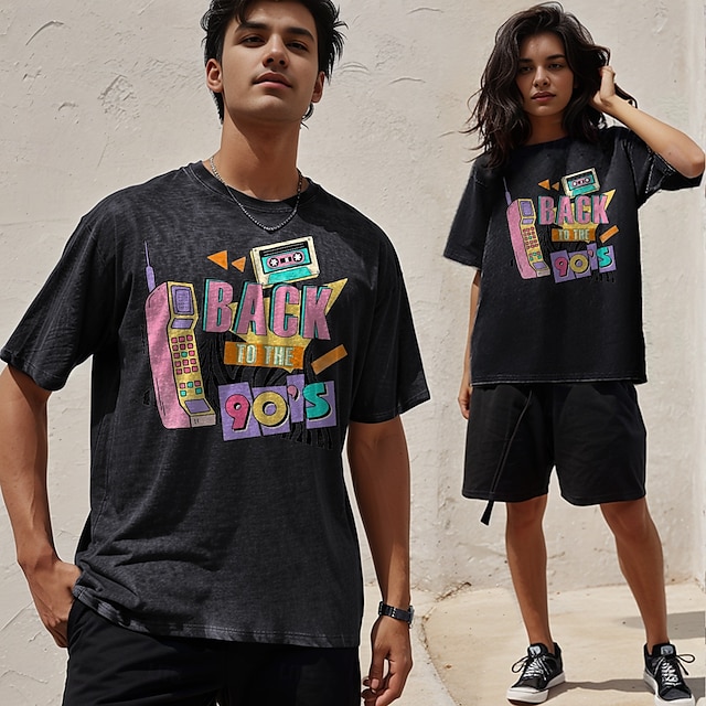  Camiseta de algodón retro vintage de los años 90, camiseta unisex de fiesta informal de los 90, camiseta extragrande lavada con ácido