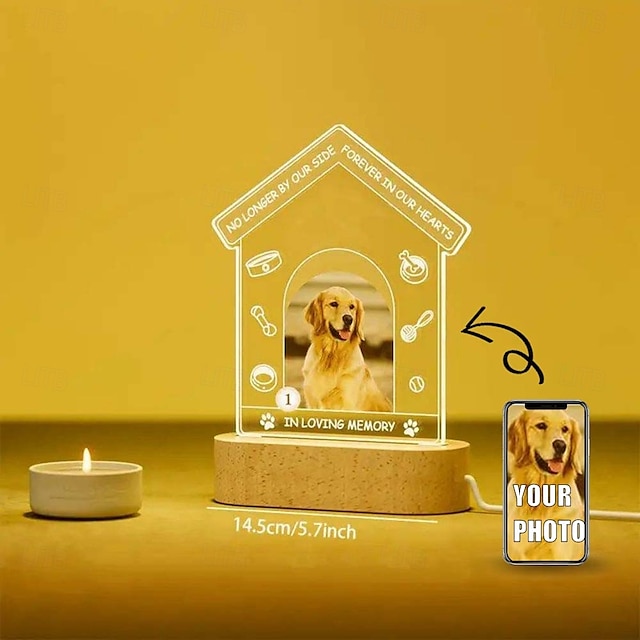  cornice per foto luminosa personalizzata, luce notturna commemorativa per animali domestici, regalo di ricordo, lampada in acrilico alimentata tramite USB, unica per gli amanti degli animali, ideale per la casa, il soggiorno e l'ufficio