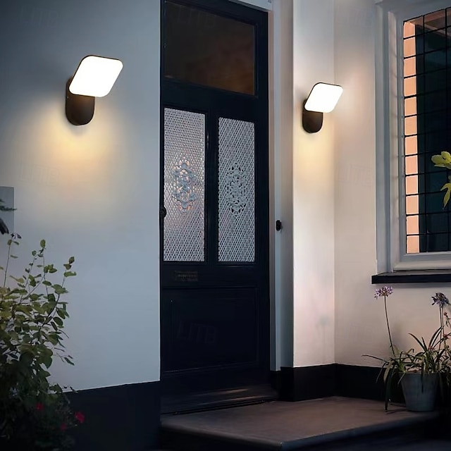  Aplique de pared LED para exteriores, blanco cálido, 1 luz, sensor de movimiento, aspecto moderno, aplique de pared para porche, puerta de patio, garaje, 110-240 V