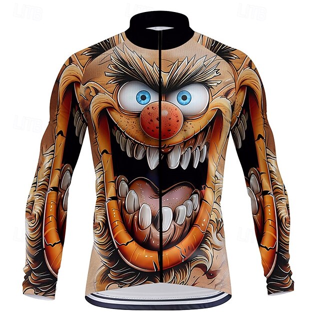 Men's Cycling Jersey Cartoon Long Sleeve Bike Tee Tshirt Top with 3 Rear Pockets Mountain Bike MTB Road Bike Cycling Quick Dry Front Zipper Wicking Sports Orange Khaki Clothing Apparel3