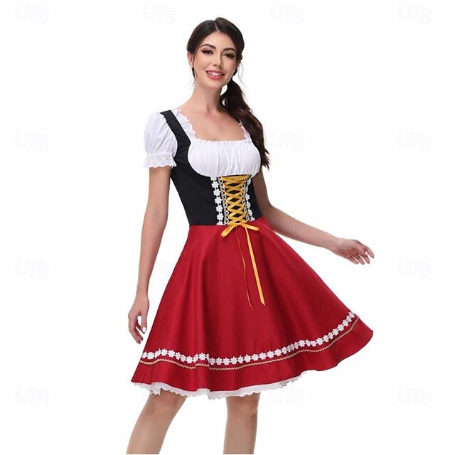  Dirndl da Donna Oktoberfest Birra Trachtenkleider Fanciulla Bavarese Tedesca Wiesn Stile Tradizionale Vestito di Stoffa per Oktoberfest