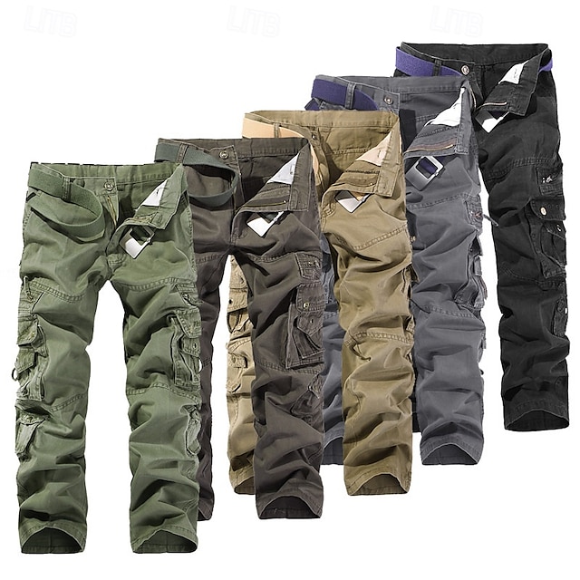 Męskie Spodnie cargo Spodnie taktyczne Spodnie Guziki Multi Pocket Równina Zdatny do noszenia Na zewnątrz Codzienny Kemping i wycieczki Moda Klasyczny Zielony trawiasty Czarny