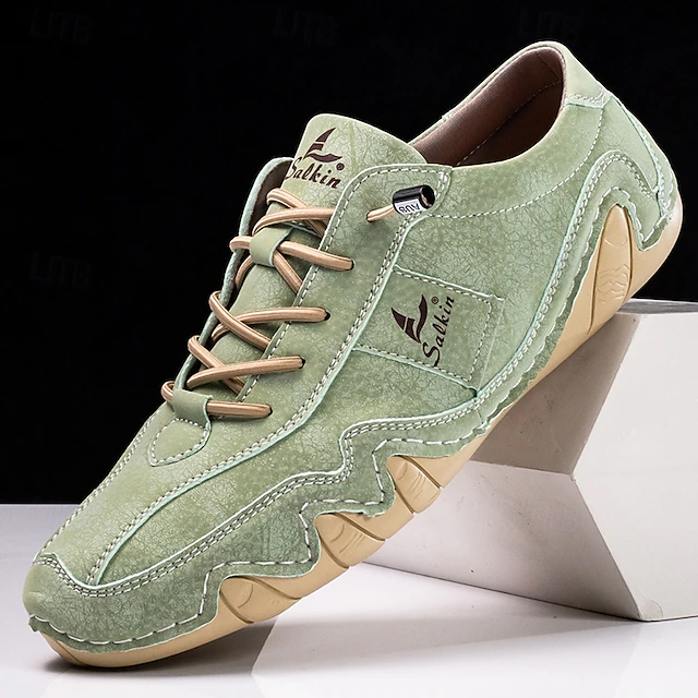 Men's Green Casual Faux Leather Sneakers with Unique Stitching and Lace-Up Design, Comfortable and Stylish for Everyday Wear 15