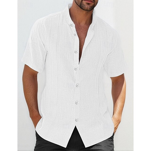  Hombre camisa de lino Camisa Guayabera Camisa con cuello mao Camisa de verano Ropa de playa Camisa casual Plano Casual Diario Negro Blanco Azul Piscina Verde Manga Corta Escote Chino Verano Ropa