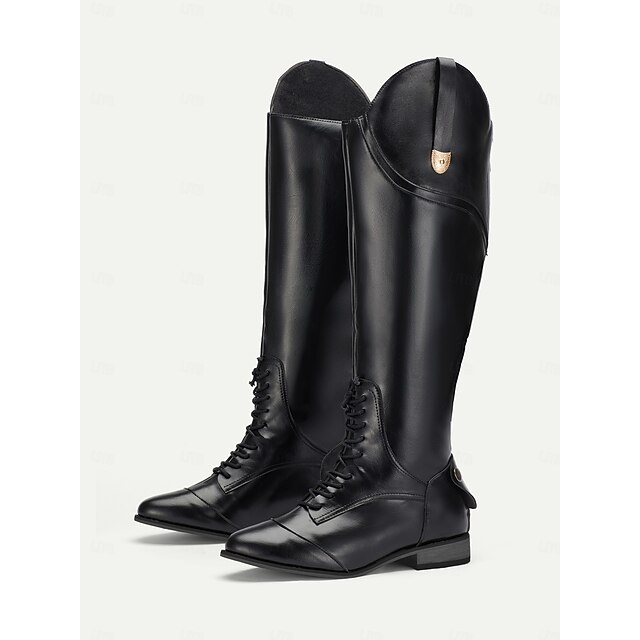 Women's Black Faux Leather Equestrian Riding Boots with Zipper Closure ...
