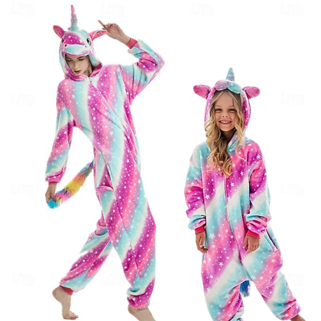Unicorn Carnival Costume Kigurumi Pajamas Nightwear Halloween Group Family Costumes Kid's Adults' Unisex Men and Women Boys and Girls Funny Costume Party Home Wear Christmas Halloween Carnival Easy 14