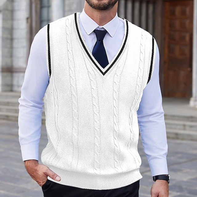  Herren Pullunder Pullover Kleid Pullover Strickpullover Gerippt Gedrehtes Stricken Standard Strick Glatt V Ausschnitt warm halten Moderne zeitgenössische Freizeitskleidung Ausgehen Bekleidung Herbst