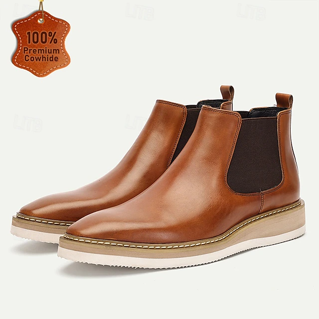 Men's Brown Premium Cowhide Chelsea Boots with White Sole - Elegant and Comfortable for Casual and Formal Wear 7