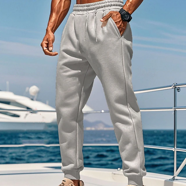 Men's Fleece Pants Sweatpants Joggers Winter Pants Trousers Pocket Drawstring Elastic Waist Plain Comfort Warm Sports Outdoor Daily Fashion Casual Black Navy Blue Micro-elastic 17