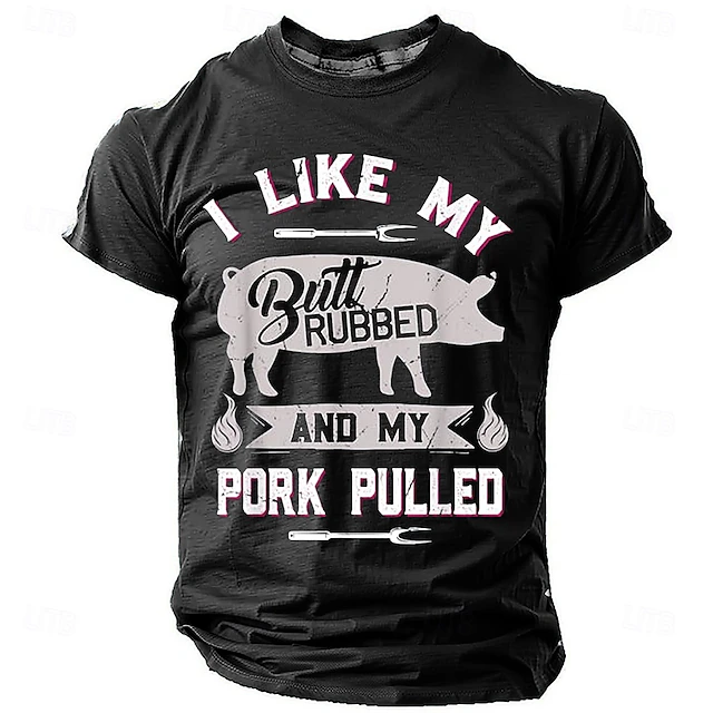 Men's Funny Graphic T-Shirt: 'I Like My Butt Rubbed & My Pork Pulled' BBQ Pun Humor Tee 6