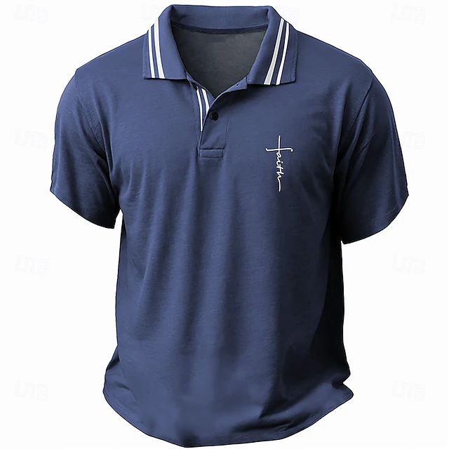 Men's Golf Shirt Short Sleeve Polo Shirts Collared Shirts Casual Vacation Wear Party Outfits 3D Print Buttons Summer Navy Blue Blue Green 6