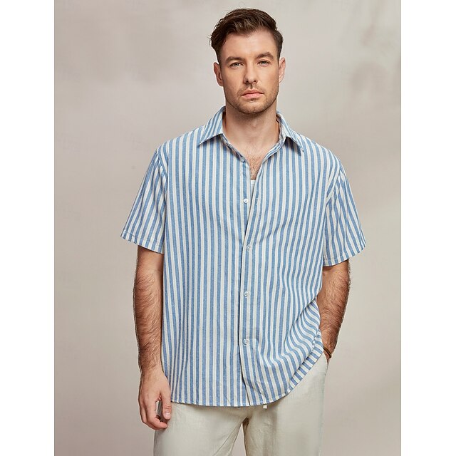 Men's Classic Shirt Regular Fit Long Sleeve Turndown Solid Color Cotton Blue Light Blue 2023