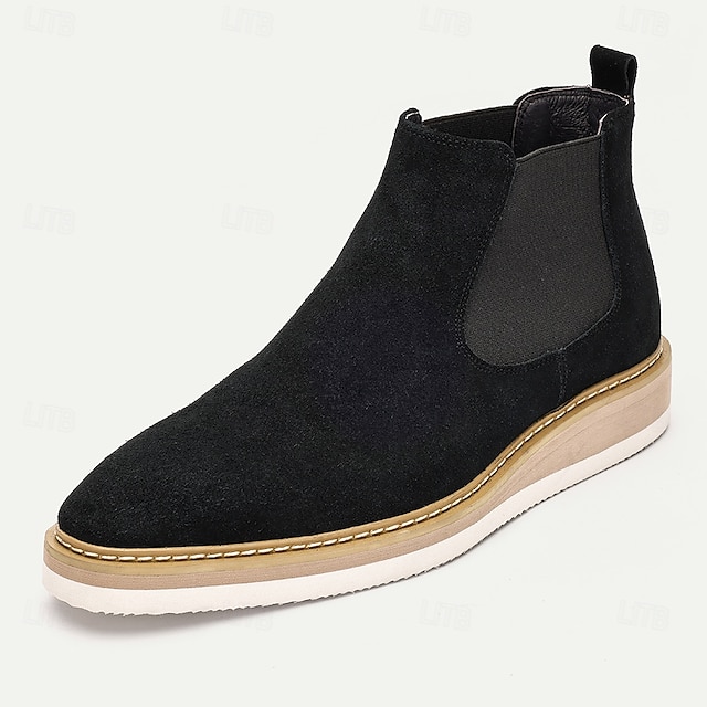  Men's Black Sanded Genuine Leather Chelsea Boots with White Sole - Stylish and Comfortable for Casual and Formal Wear