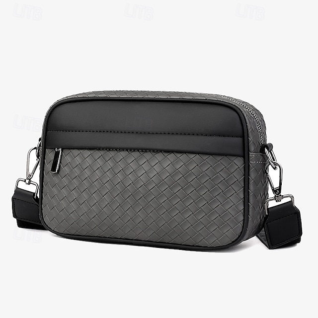  elegante borsa a tracolla da uomo in tessuto nero: design elegante e compatto con scomparti multipli con cerniera, ideale per l'uso quotidiano e i viaggi