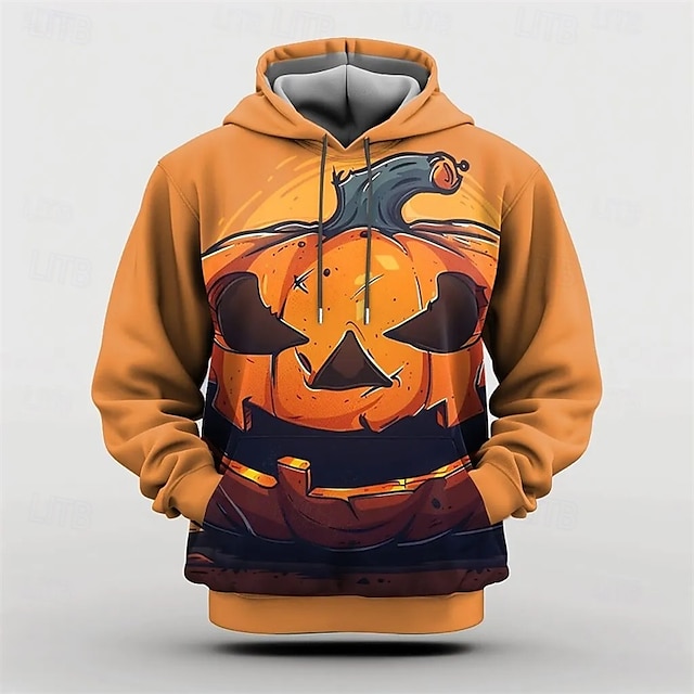  Halloween Græskar Hattetrøje Pullover Anime 3D Frontlomme Grafisk Til Par Herre Dame Voksne Halloween Karneval Maskerade 3D-udskrivning Fest Afslappet / Hverdag