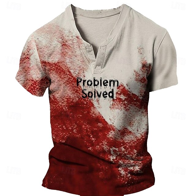Halloween Men's Blood Splatter Blood stains T Shirt Short Sleeve T shirt 3D Print Henley Shirt Vacation Fashion Ethnic Casual Khaki Summer Spring Clothing Apparel S M L XL 2XL 3XL4