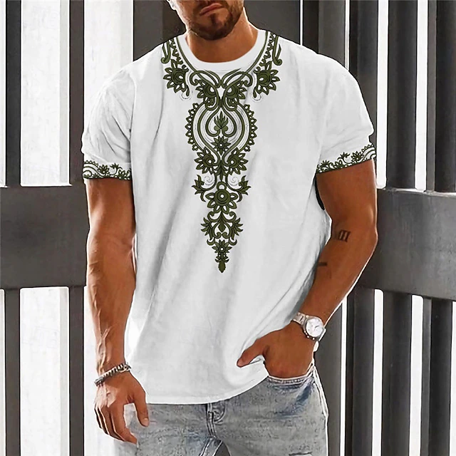Men's Floral Graphic T Shirt Short Sleeve T shirt 3D Print Crew Neck Shirt Fashion Designer Ethnic Outdoor Daily Sports White Blue Brown Spring & Summer Clothing Apparel S M L XL 2XL 3XL 7
