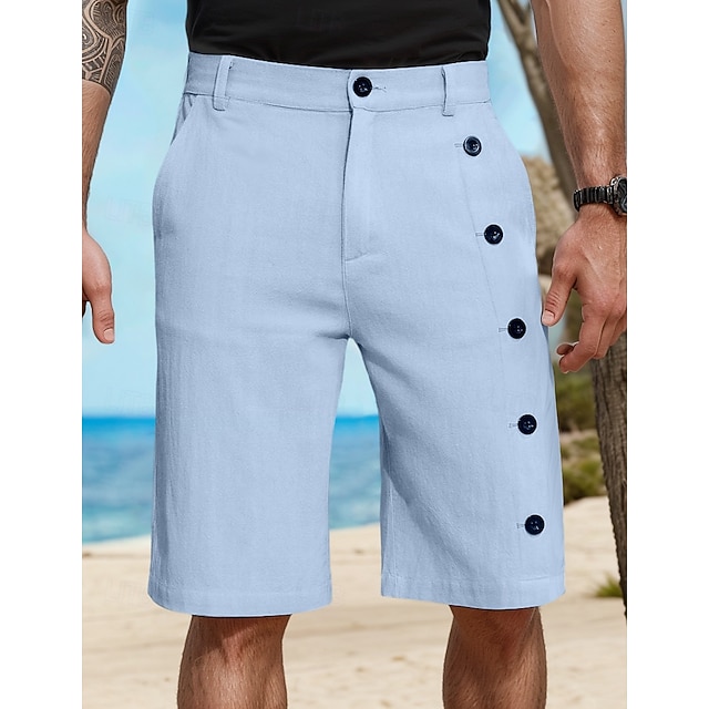  Pánské Kraťasy Lněné šortky Letní šortky Kapsy Boční tlačítko Straight-Leg Pevná barva Pohodlné Prodyšné Délka kolen Ležérní Denní prázdniny Módní Bílá Trávová zelená Neelastické