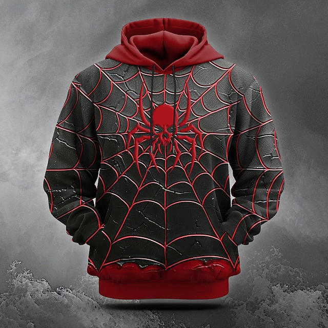 Halloween Men's Spider Hoodie Hoodies Sweatshirt Fashion Cool Long Sleeve Hooded Halloween Club Red Pocket 3D Print Fall Winter Designer4