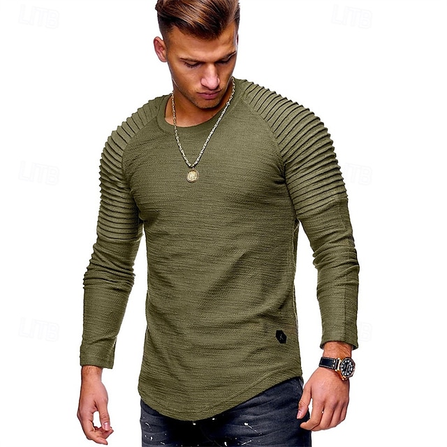  Bărbați Tricou Tricouri Tee Top Tricou cu maneca lunga Manșon Lung Stil Nautic Primăvara & toamnă Simplu Slim Plisat Modă Designer De Bază Peteci Vacanță Stradă Ieșire Negru Alb Verde Militar Top