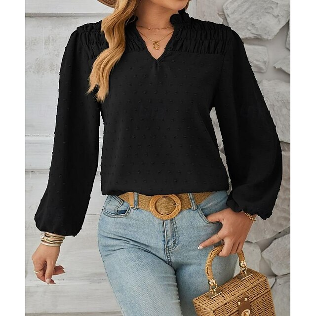  bluză de damă elegantă epocă elegantă buline cu mâneci lungi cu decolteu în V lucru zilnic negru alb albastru kaki primăvară toamnă iarnă