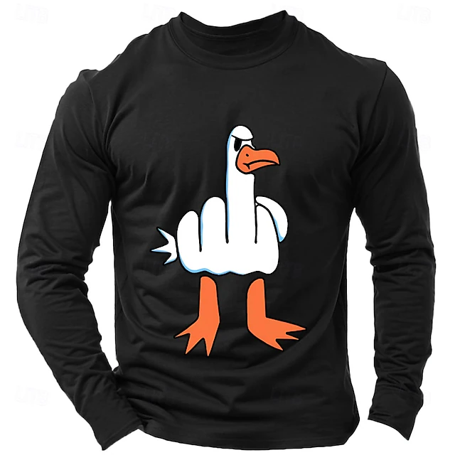 Mens Long Sleeve Tee with Irreverent Middle Finger Goose Graphic Print for Sarcastic Humor 7