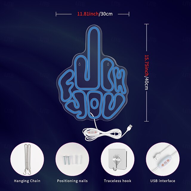 Letters Gesture Neon Signs for Wall Blue LED Neon Lights USB Neon Wall