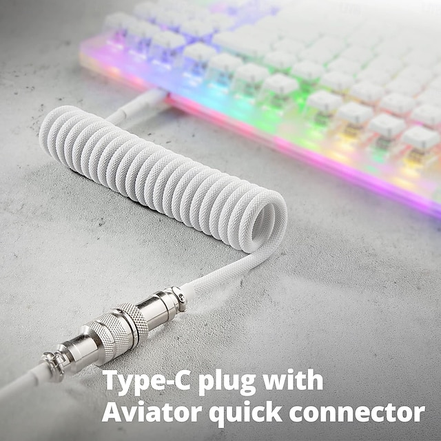  spirálový kabel usb c klávesnice pro herní klávesnici dvouobjímkový kabel mechanické klávesnice s odnímatelným kovovým aviátorem 1,5 m usb-c na usb-a
